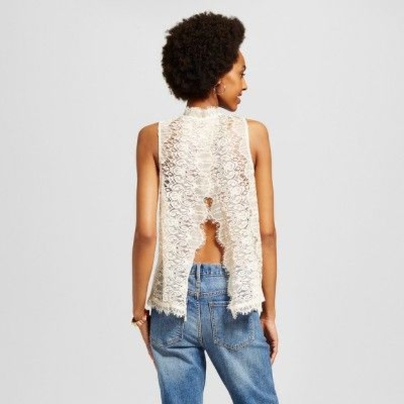 Xhilaration Tops - NEW Natural Lace Open-Back Tank Top Blouse [D6]